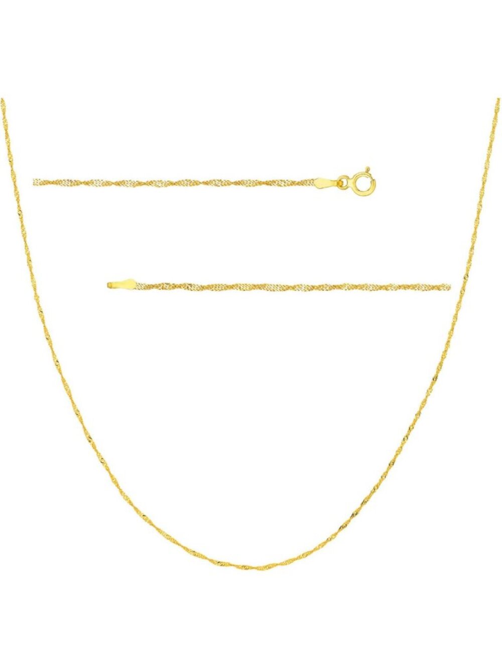 Dainty 14K Solid Yellow Gold Singapore Chain Pendant Necklace, Elegant Jewelry